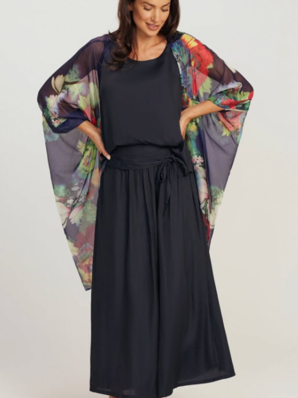 ⁠LiL Australia Skirt Pants Navy Belted Wide Leg Palazzo Flowy NWOT Boho Chic Con